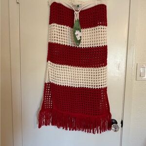 FARM Rio Red and White Maxi Crochet Skirt